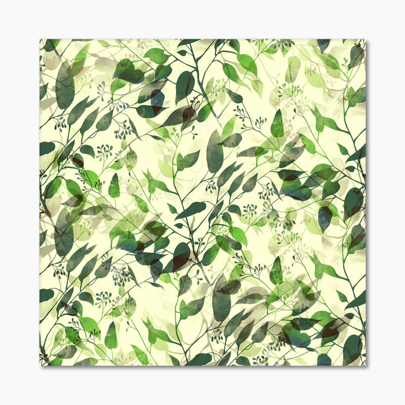 Silhouette de feuilles d'eucalyptus I - peinture sur toile, H 36 po x l 36 po, Toile tendue
