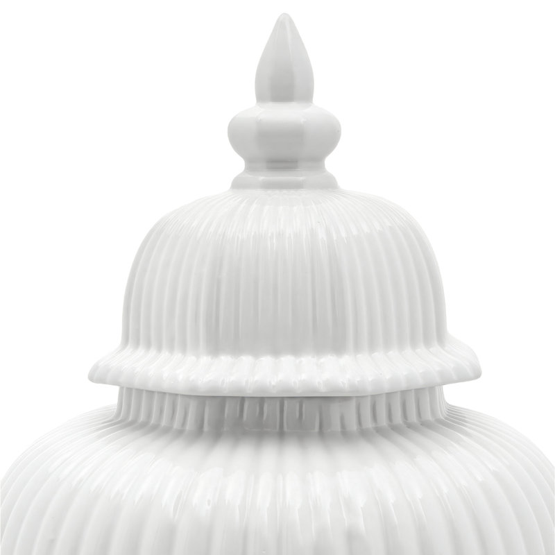 24" Antique White Ridged Temple Jar