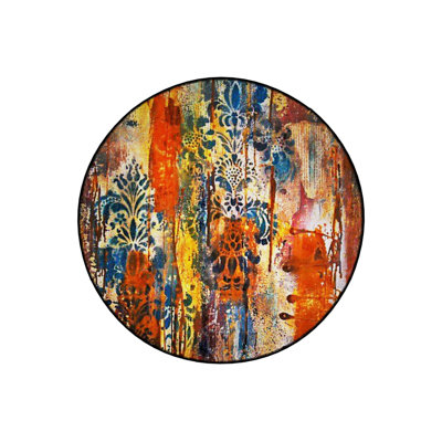 Multicolored Abstract Motifs Patterned Round Woven Base Vintage Decorative Carpet