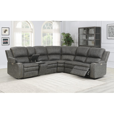 Alaattin 106" Wide Power Recliner Sectional With Storage & Cupholder On Each Arm & Wireless Charger Tray & Hidden Cupholder In The Console (Including 2 Power Recliners)