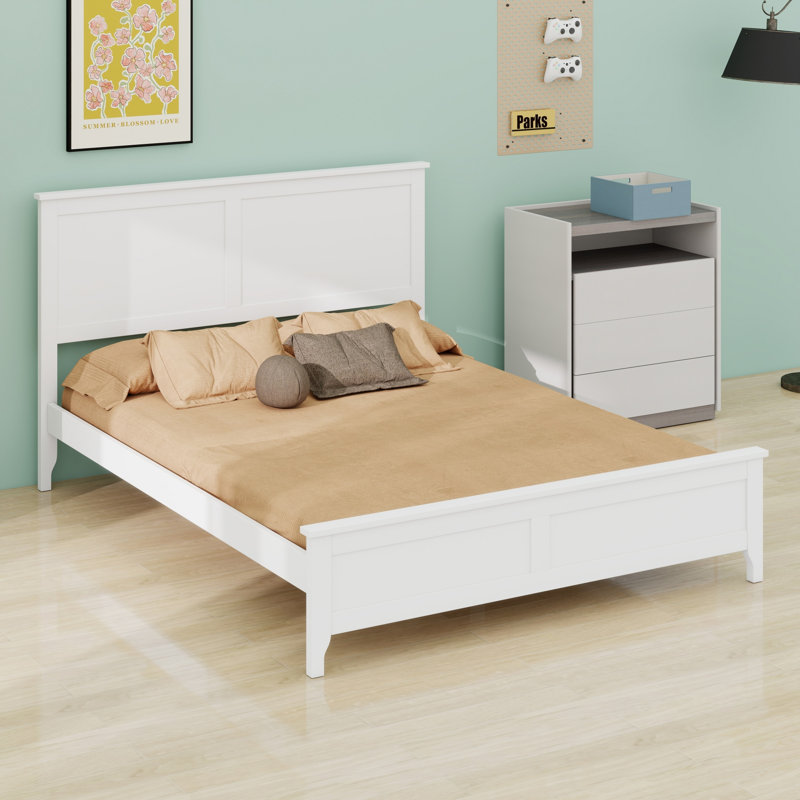 Lit plateforme en bois massif, Grand, Blanc