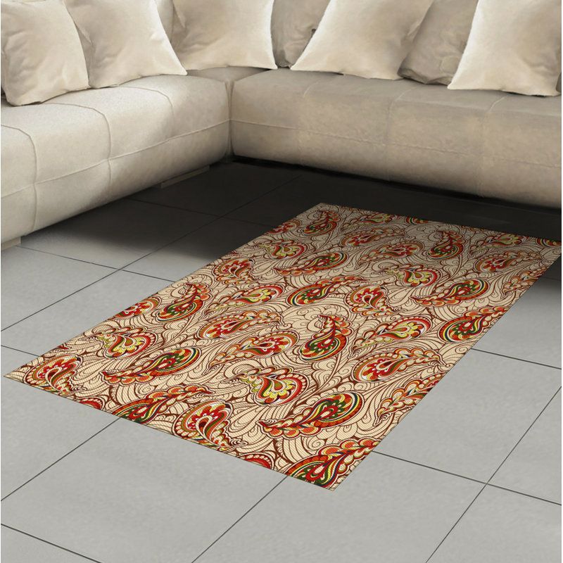 Tapis décoratif à motif de fibres longues en polyester à haute densité Paisley, Rectangle— 4 pi x 5 pi 8 po