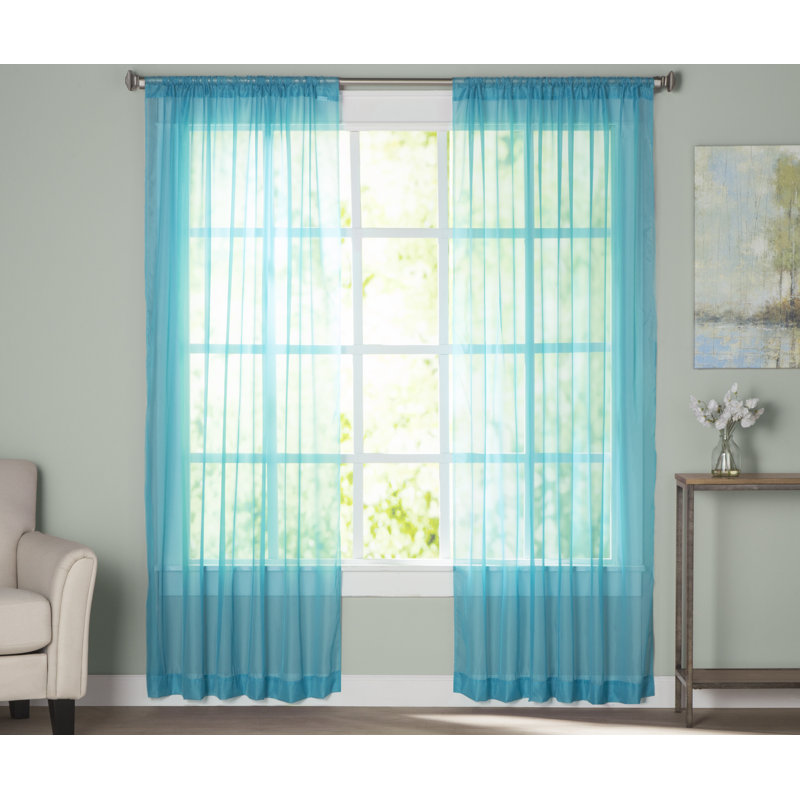 Kober Sheer Curtain Panel Pair, Turquoise, 59"W x 84"L
