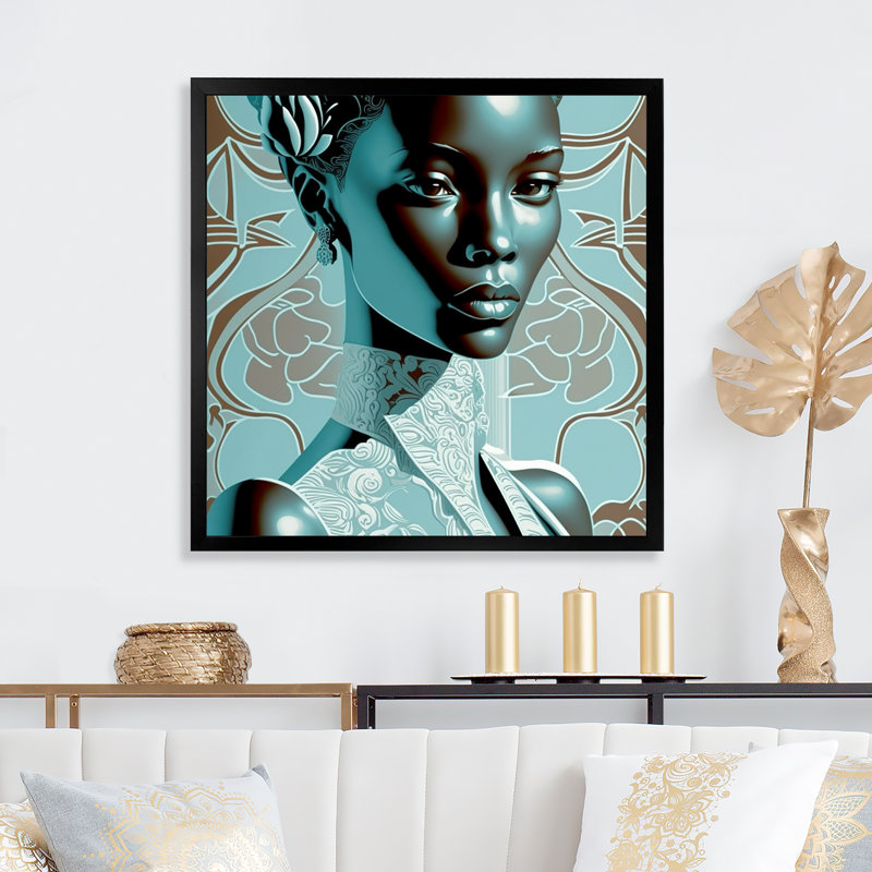 Magnifique rétro modèle afro-américain - impression sur toile, Cadre photo noir, H 16 po x l 16 po x P 1 po