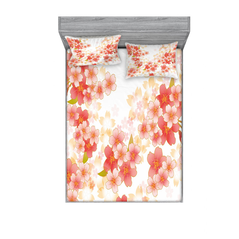 Ensemble de draps japonais Sakura, Ensemble de draps pour lit double avec un drap-hou