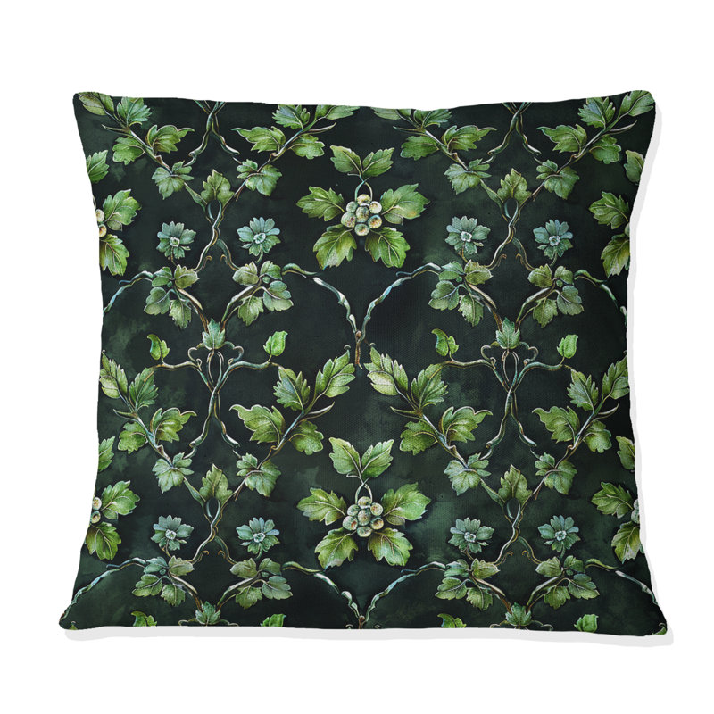 Vignes noires et vertes I - Coussin décoratif moderne, H 16 po x l 16 po