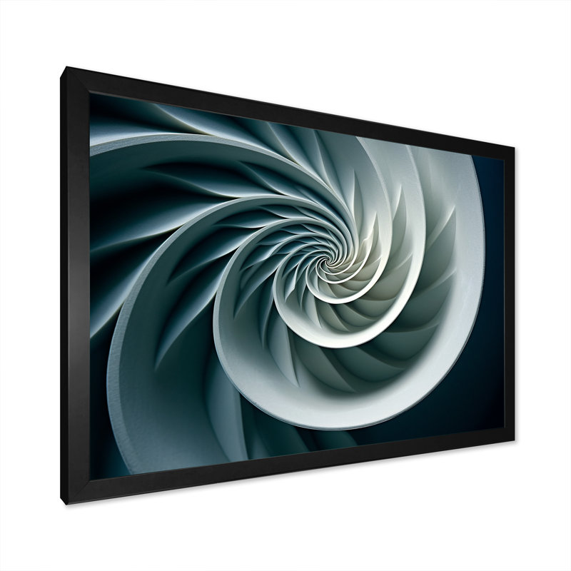 Turquoise coquille spirale de poisson sur toile, H 34 po x l 44 po x P 1,5 po, Cadre simple noir