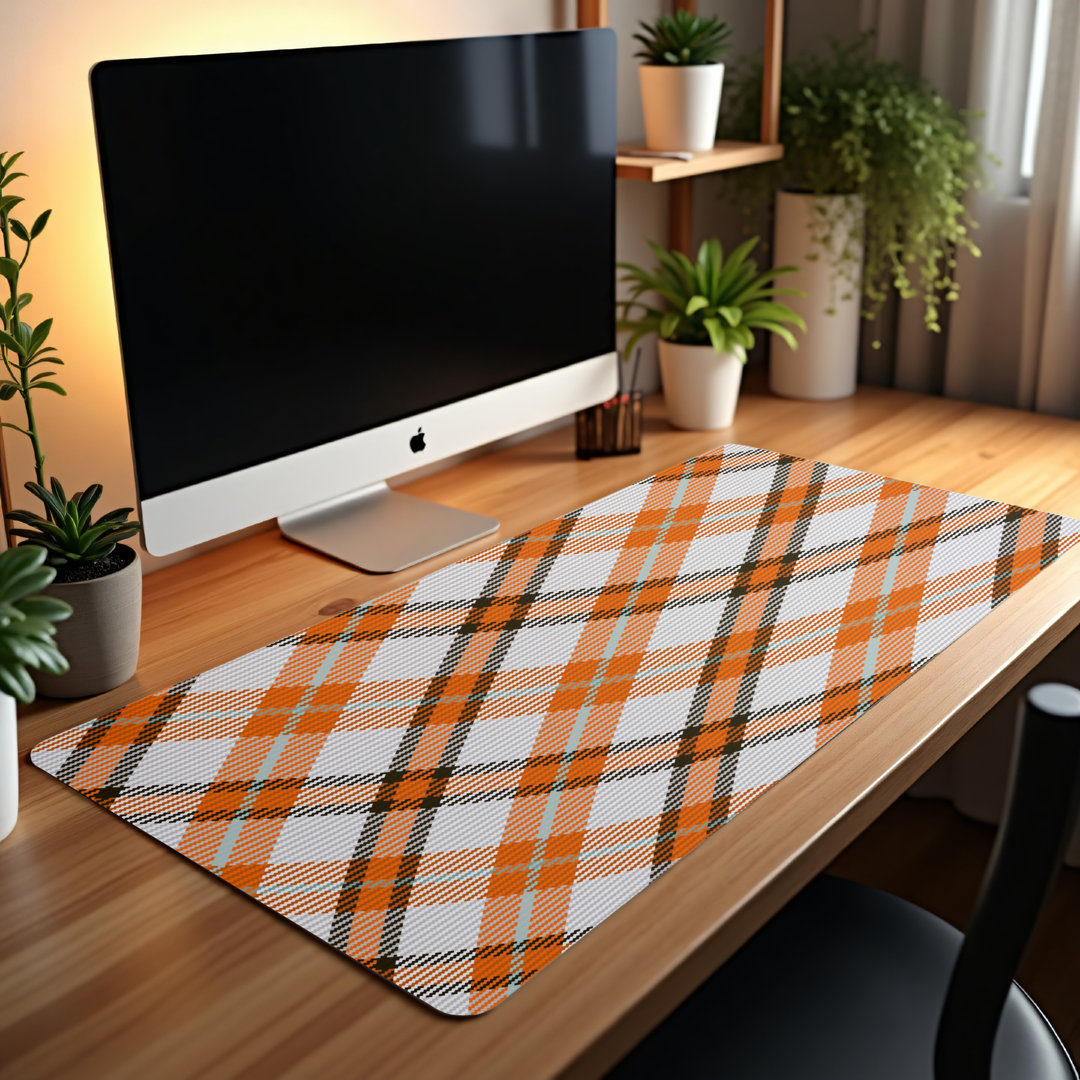 Orange Plaid Pattern Desk Mat