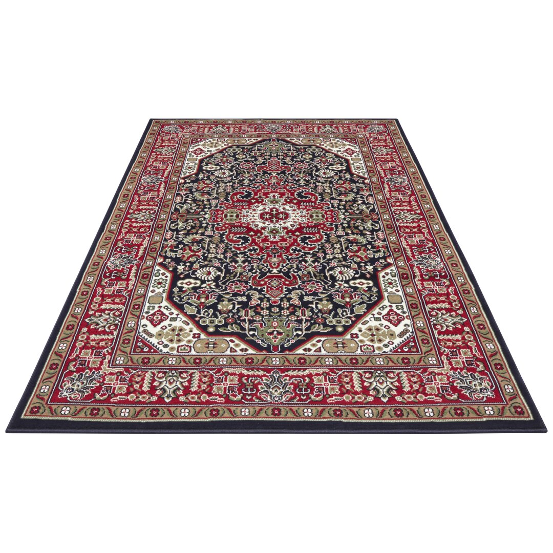 Skazar Isfahan Orient Teppich - Kurzflor Orientalisch für Wohnzimmer, Esszimmer, Flur - Navy