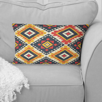 Red Aztec Tiles II - Tiles Lumbar Pillow