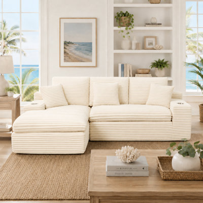 Canapé modulaire rembourré en mousse à compression 98,4 po avec méridienne et poche latérale