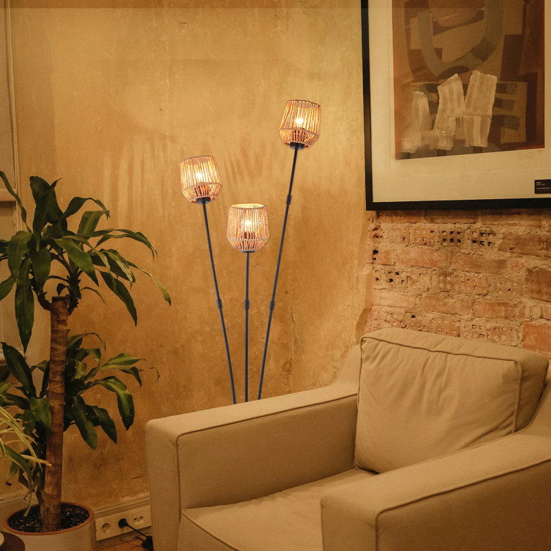 Lianabel 64.96'' Rattan Tree Floor Lamp with 3 Bulbs Included
