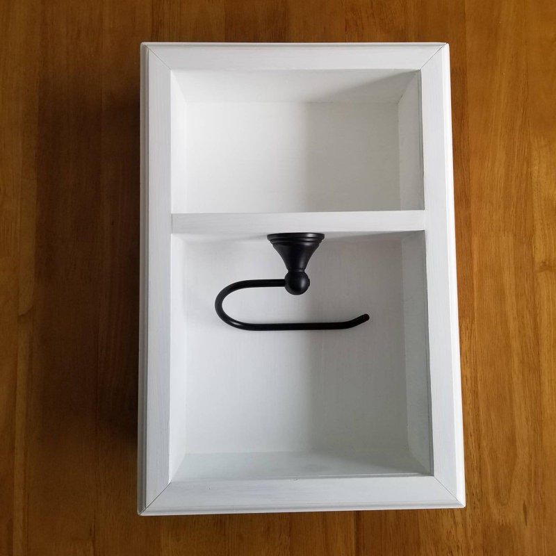 Porte-papier hygiénique encastré avec niche de rangement, Noir mat