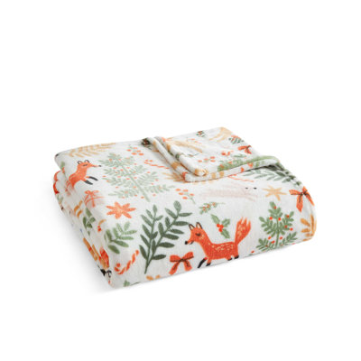 Martha Stewart Holiday Woodland Plush White Throw Blanket