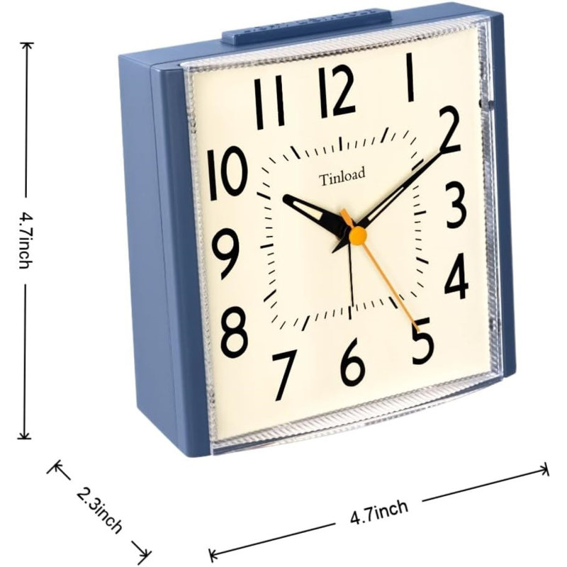 4.7" Large Vintage Retro Analog Alarm Clock Super Silent Non Ticking Clock With Manual Light Snooze Battery Operated Simply Design
