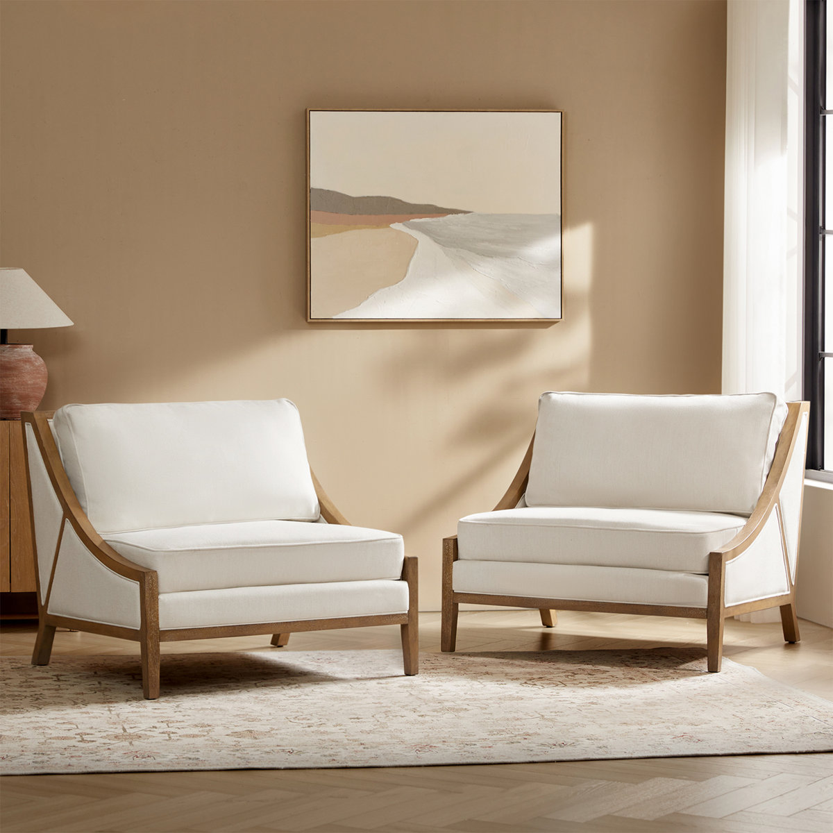 Theoren 37.5"W Farmhouse Oversize Solid Wood Accent Chair (Set of 2)