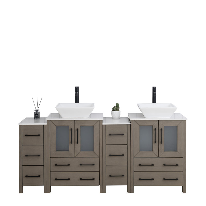  Ensemble de meuble-lavabo double 72 "avec miroir, Gris foncé