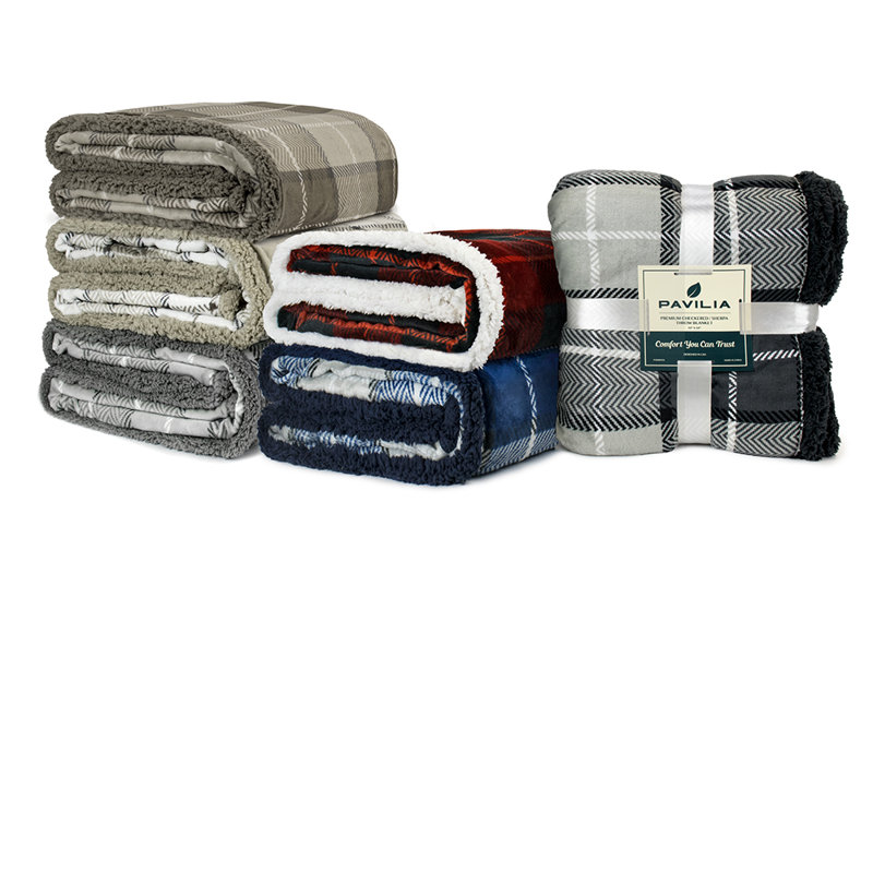 Navy Plaid Twin Reversible Sherpa Fleece Blanket