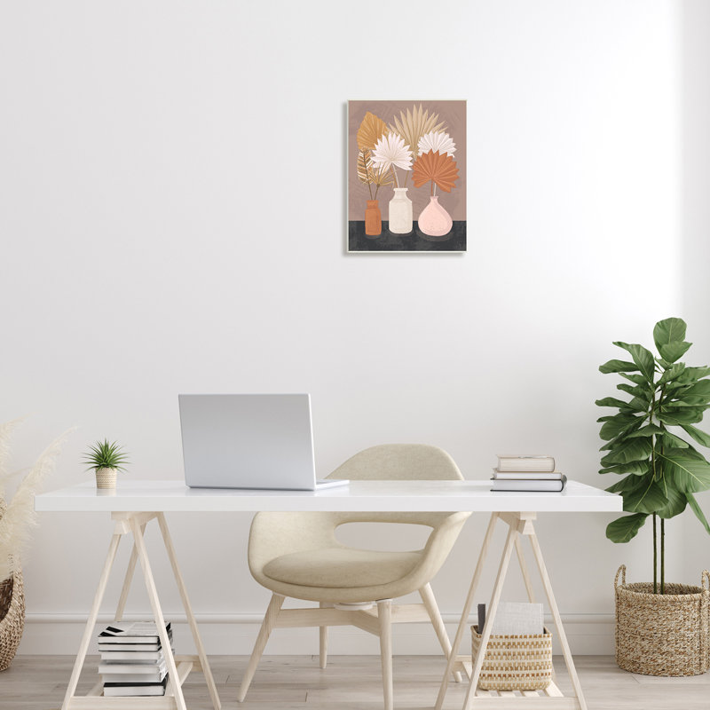 Feuilles de palmier en pot, H 13 po x l 13 po x P 0,5 po, Plaque murale