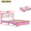 Lit plateforme double rembourré pleine grandeur avec tête de lit couronne et rangement, DEL moderne rose et blanche, rangement rose et blanc