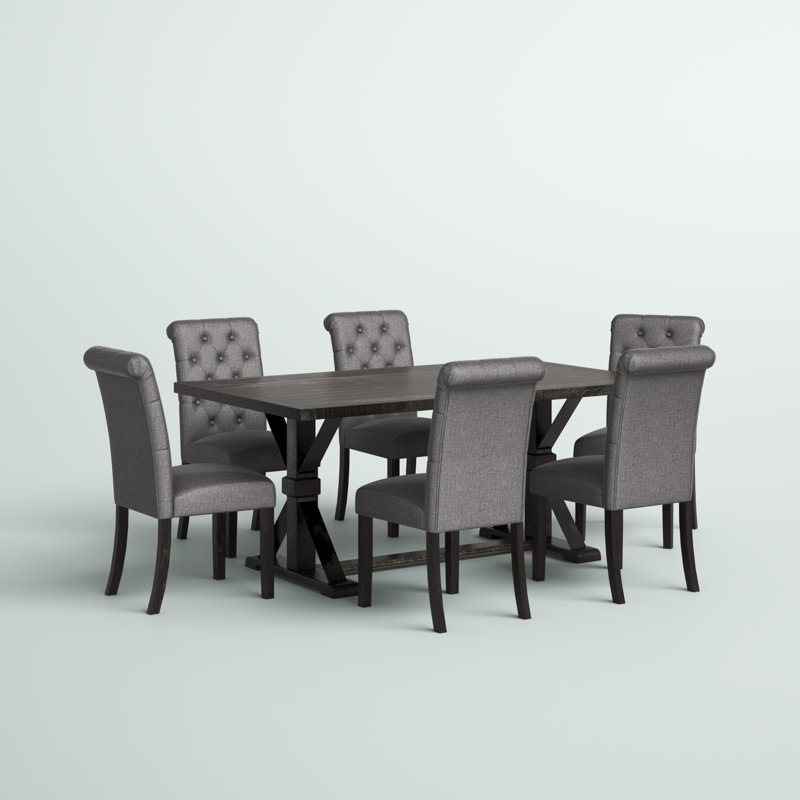 Ensemble de salle à manger à tréteaux pour 6 personnes avec chaises rembourrées Julian, Gris