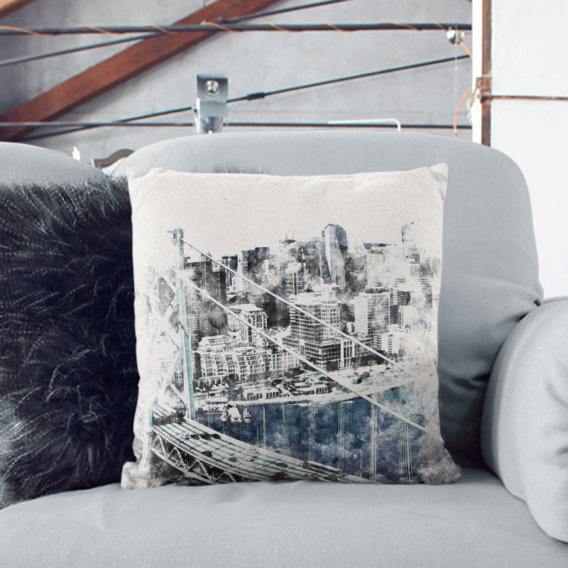 San Francisco Oakland Bay Bridge Abstract Cushion with Filling, 55cm H x 55cm W x 20cm D