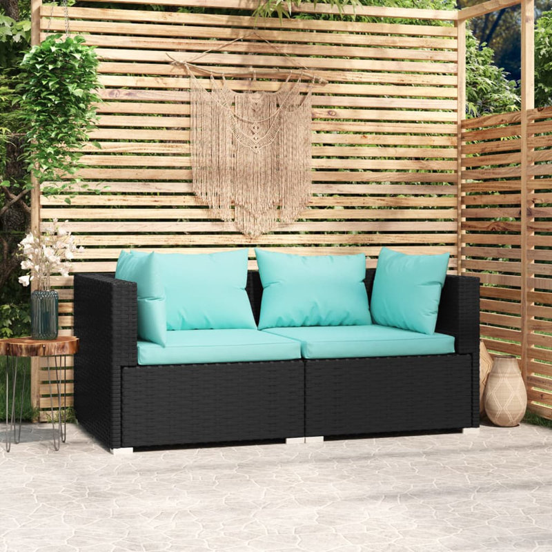 Patio Loveseat with Cushions Poly Rattan, Aqua, Black