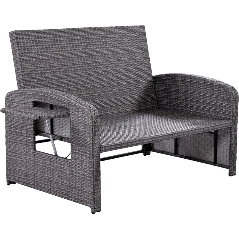 Pe avec dossier réglable et fonction de rangement pour les coussins - Mobilier de jardin double extérieur blanc résistant à la rouille