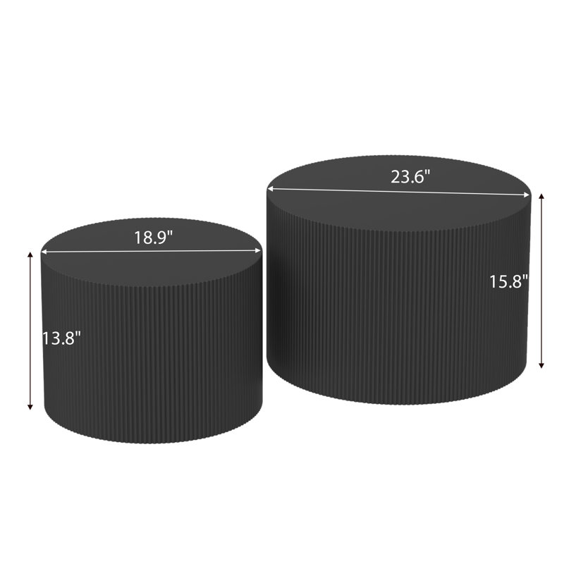 23.6" Round Nesting Coffee Table Set, Black