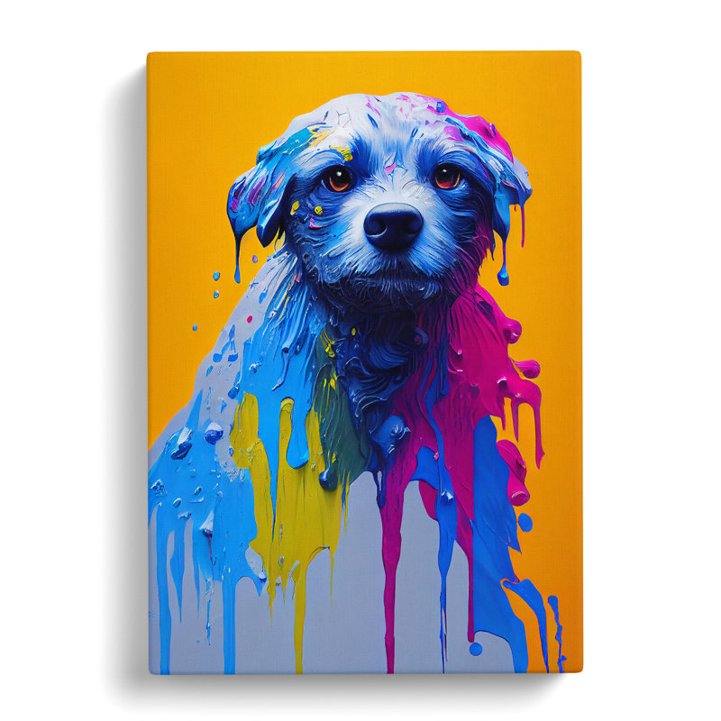 Dripping Paint Dog No.4 Abstract - Wrapped Canvas, 50cm H x 35cm W