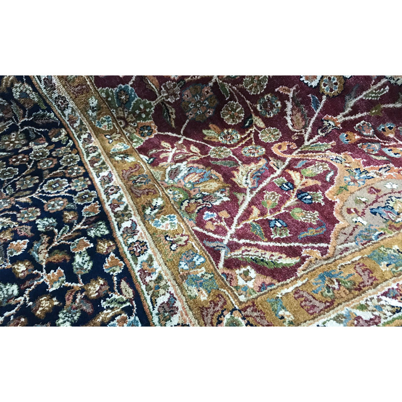 Tapis rouge et bleu noué à la main de haute qualité