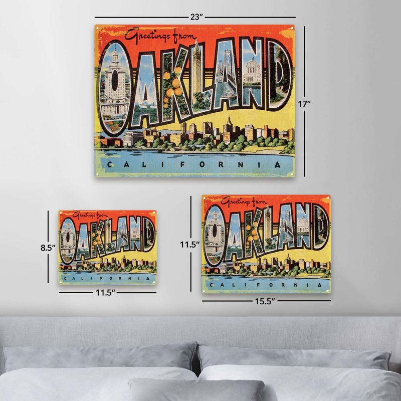 Greetings From Oakland California sur impression métallique, H 11,5 po x l 15,5 po x P 0,04 po