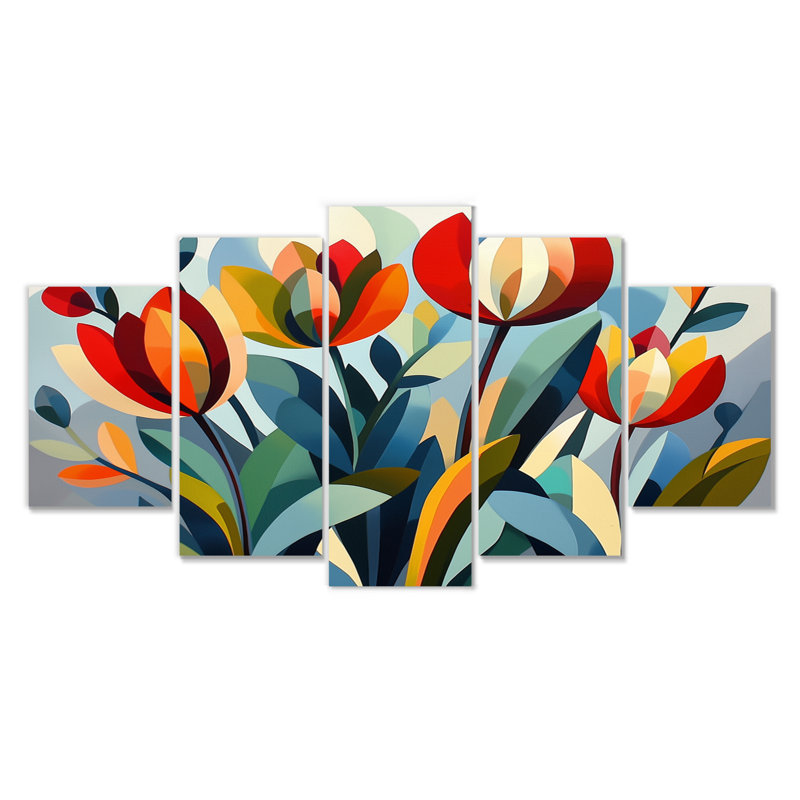 «Green Mid Century Mod Nature Tulip V», ensemble d'art mural abstrait Mid-Century