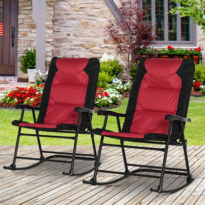 Garrett 2 Piece Outdoor Patio Furniture Set with 2 Folding Padded Rocking Chairs, Bistro Style for Porch, Camping, Balcony