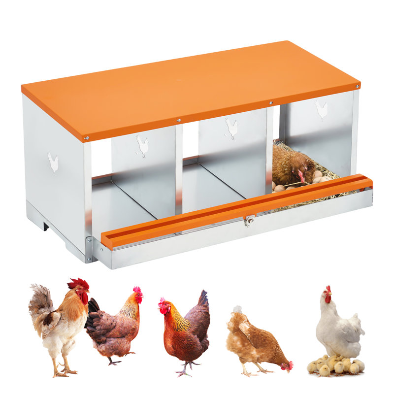 Boîte de nidification de poulet en métal à 1 niveau avec 3 compartiments - Nid de volaille en acier galvanisé pour poules et canards - Plateau amovible et conception ventilée - Assemblage sans outil, orange rougeâtre