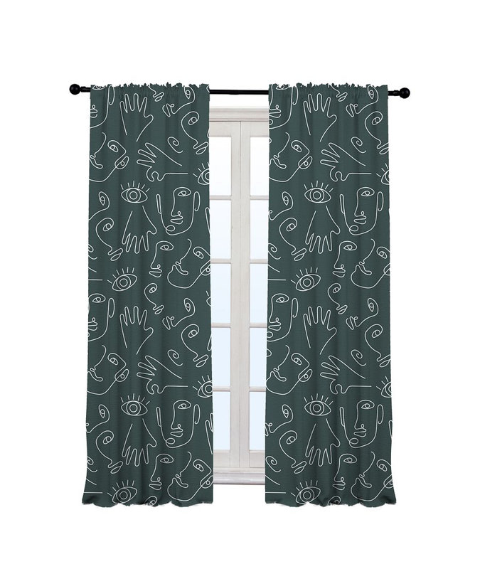 Bowlby Semi Sheer Curtain Pair, 140cm Width x 175cm Drop, Dark Mint
