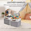 Ensemble de 6 bacs de rangement en lin, bacs ouverts pliables avec poignées en cuir, gris, 13 x 6 x 5 pouces-1670128771