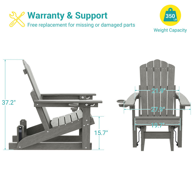 Glider Adirondack Chair with 3-Position Adjustable Backrest, Smooth Motion Chair for Patio, Wood-Like HDPE Outdoor Seating for Patio, Pool, and Yard