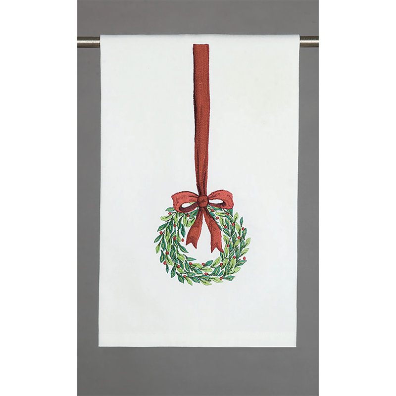 Wreath Bow Cotton Embroidered Tea Towel