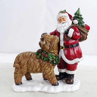 Resin Highland Cow & Santa Figurine