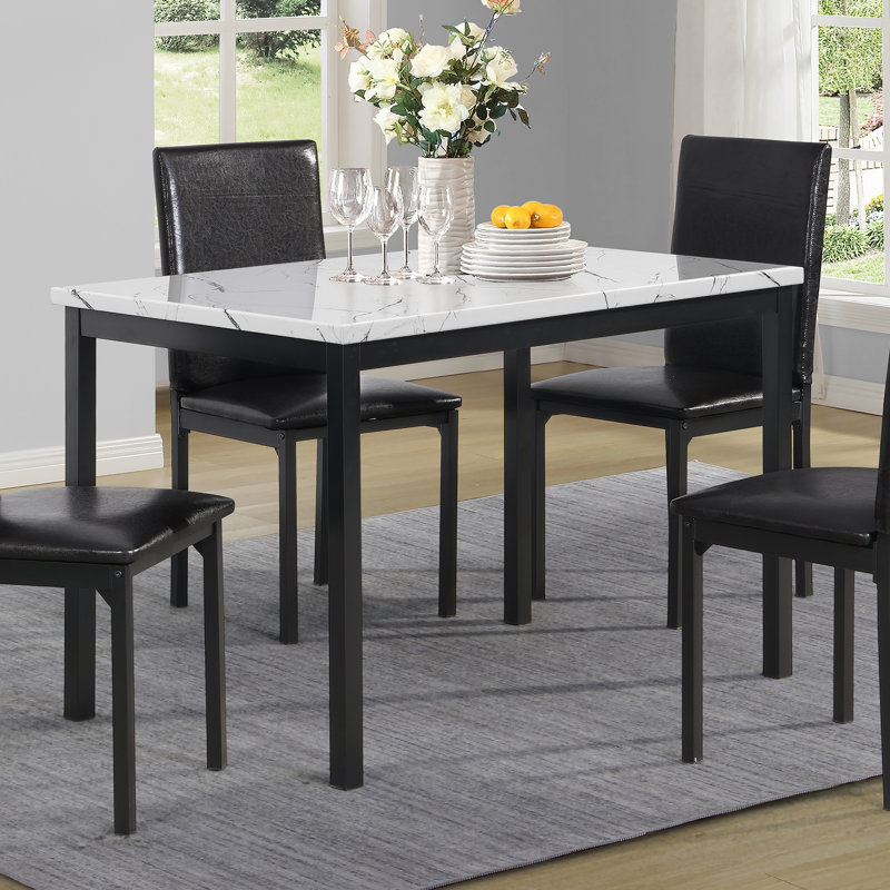 Lynnhaven Dining Table with Laminated Faux Marble Top and Metal Legs, White Marble, 30”H x 45”L x 28.5”W