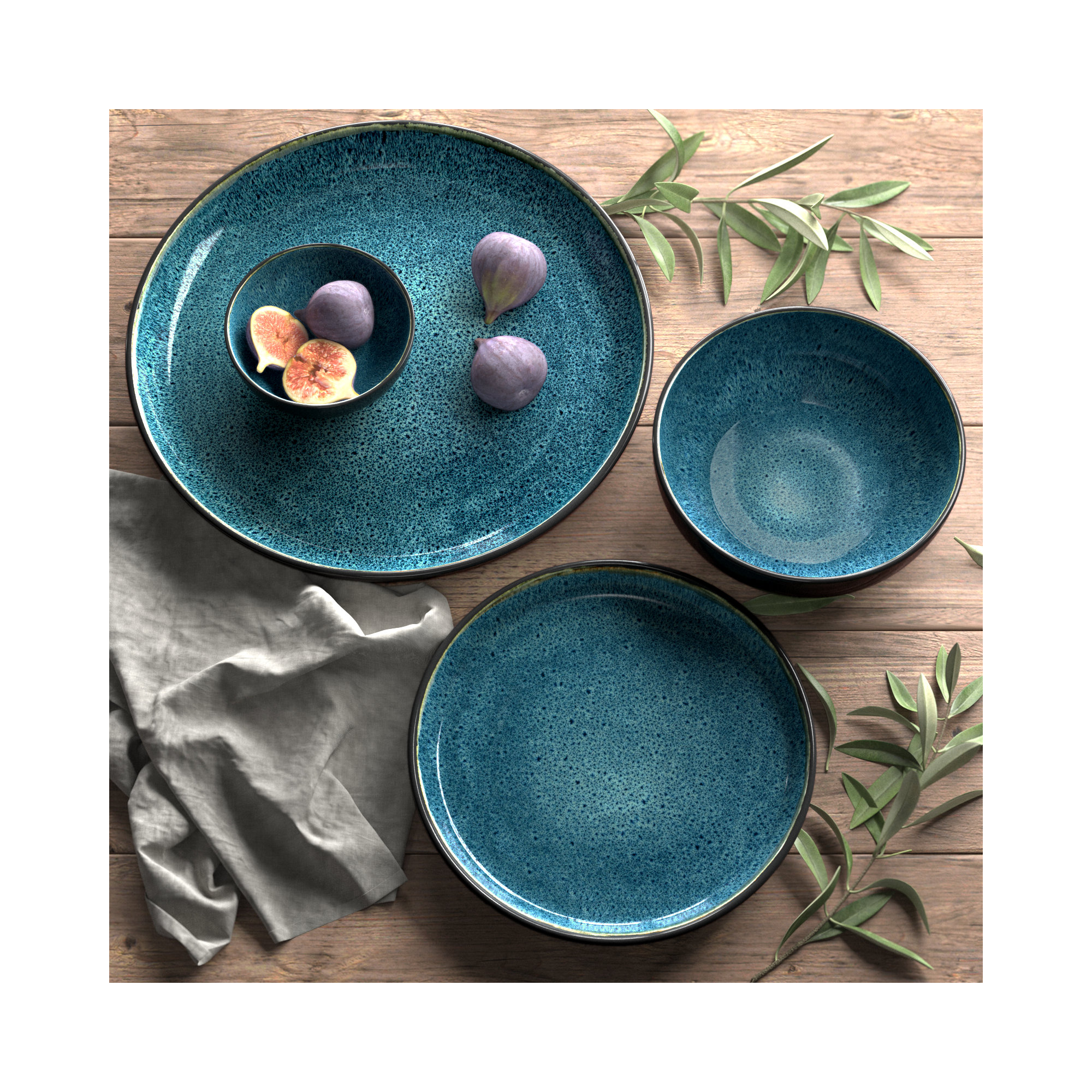 Resona Stoneware 16 Piece Dinnerware Set - Service for 4, Blue
