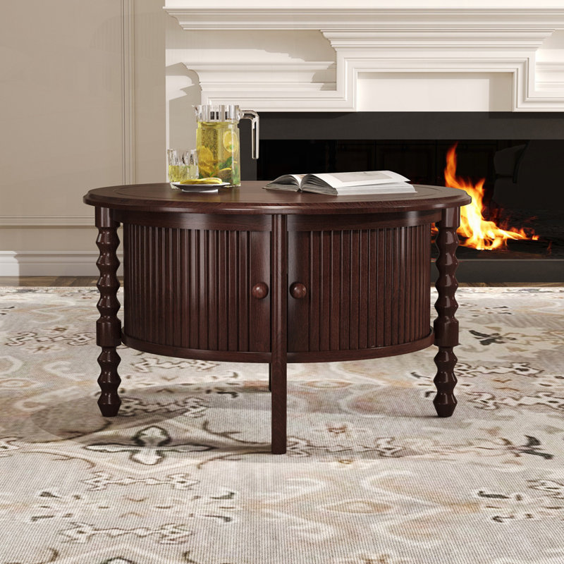 Table basse ronde avec rangement pour le salon, Noyer / Noyer