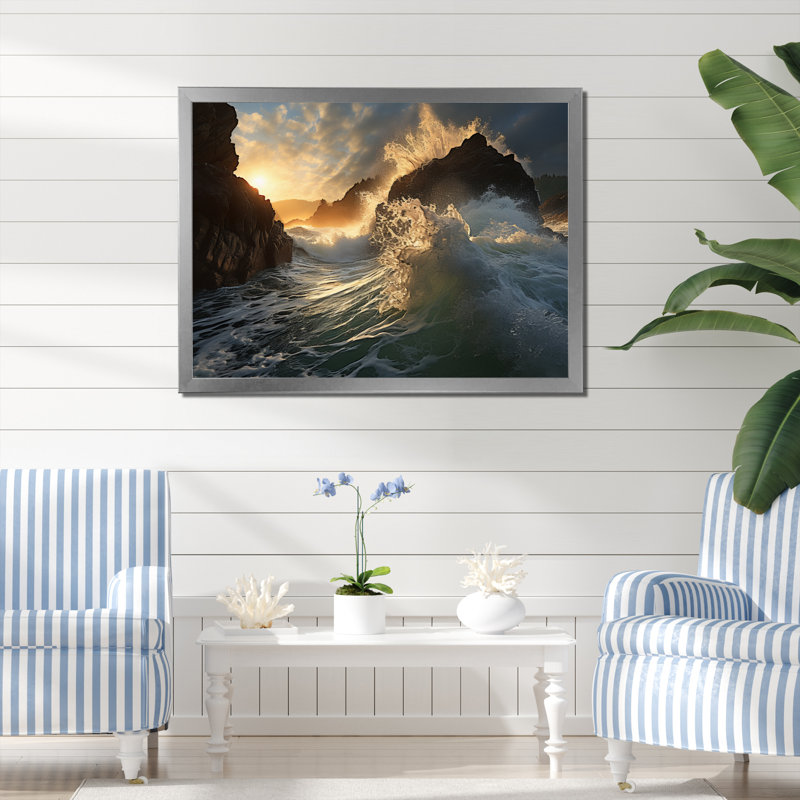 " Beach Storm Symphony III ", Silver Picture Framed, 12" H x 20" W x 1" D