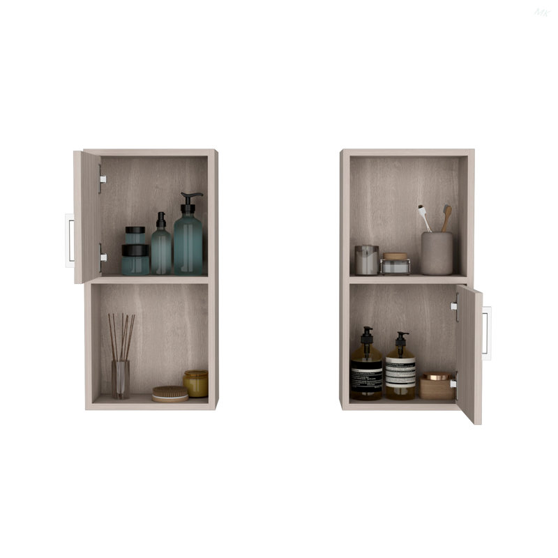 2-Pc Wall-Mounted Bathroom Medicine Cabinet With Open And Closed Storage, Beige