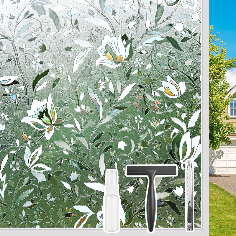 Film d'intimité pour fenêtre d'intimité avec vitrail décoratif bloquant le soleil pour contrôler la chaleur de la maison, motif de tulipe arc-en-ciel non adhésif
