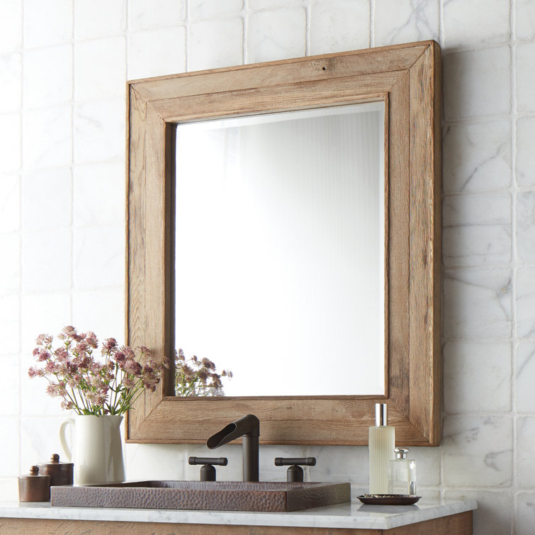 Vintner's Rustic Beveled Oak Bathroom Mirror
