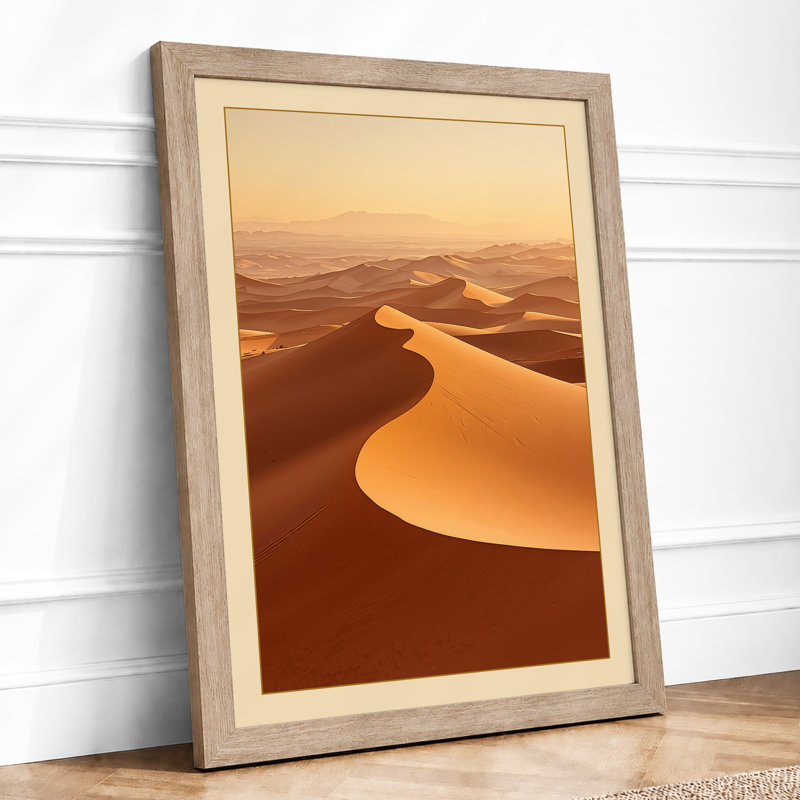 Desert at Golden Hour Minimalist - Framed Print, A1 - 84.1 x 59.4 cm, Oak
