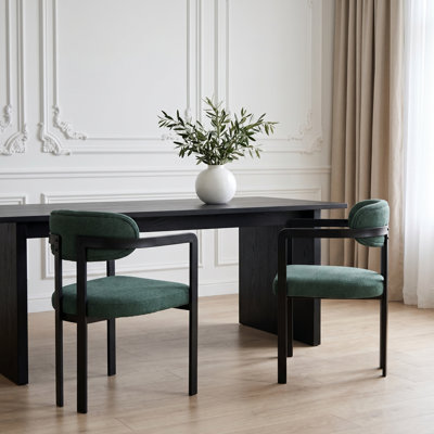 Modern Dining Room Chairs, Mid-Century Upholstered Boucle Kitchen Dining Chairs with Black Metal Legs