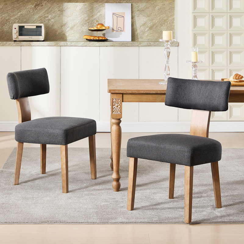 Upholstered Solid Wood Dining Chair Side Chair with Curved Backrest, Oak Wood, Gray
